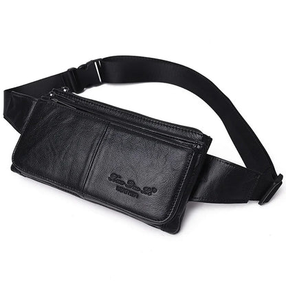 Luxury Genuine Leather Hip Bum for Men Travel Casual Cell Phone Waist Chest Pack Male Belt Bag