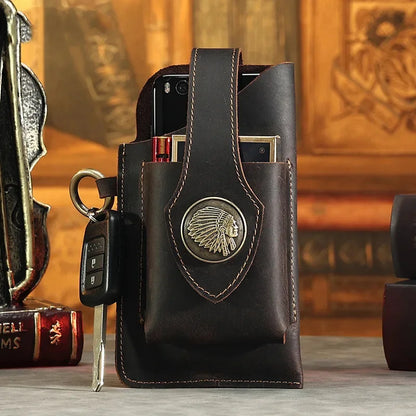 Luxury Genuine Leather Men Business Belt Bag Cell Phone Cigarette Lighter Box Outdoor Sport Waist Packs For Male