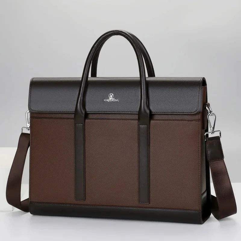 Luxury Genuine Leather Men's Briefcase Large Handbag High Capacity Shoulder Messenger Business Laptop Bag For Male