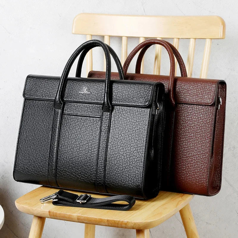 Luxury Genuine Leather Men's Briefcase Vintage Laptop Computer Large Capacity Handbag Business Male Shoulder Messenger Bag