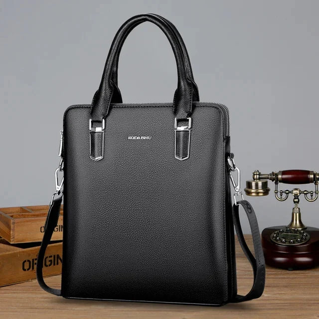 Luxury Genuine Leather Men's Briefcase Zipper Shoulder Messenger Executive Tote Hand Business Male Laptop Computer Bag