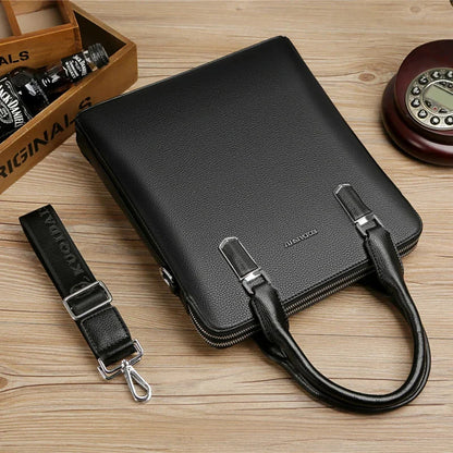 Luxury Genuine Leather Men's Briefcase Zipper Shoulder Messenger Executive Tote Hand Business Male Laptop Computer Bag