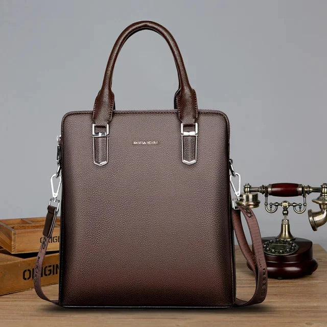 Luxury Genuine Leather Men's Briefcase Zipper Shoulder Messenger Executive Tote Hand Business Male Laptop Computer Bag