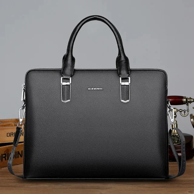 Luxury Genuine Leather Men's Briefcase Zipper Shoulder Messenger Executive Tote Hand Business Male Laptop Computer Bag