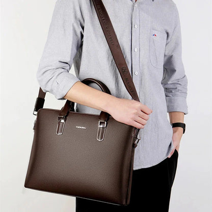 Luxury Genuine Leather Men's Briefcase Zipper Shoulder Messenger Executive Tote Hand Business Male Laptop Computer Bag