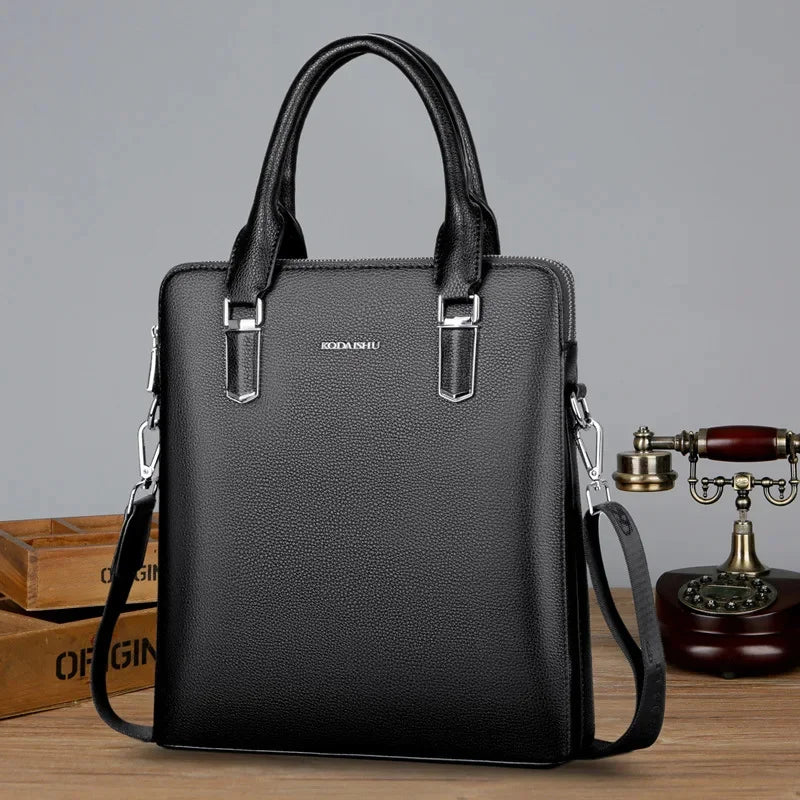 Luxury Genuine Leather Men's Briefcase Zipper Shoulder Messenger Executive Tote Hand Business Male Laptop Computer Bag