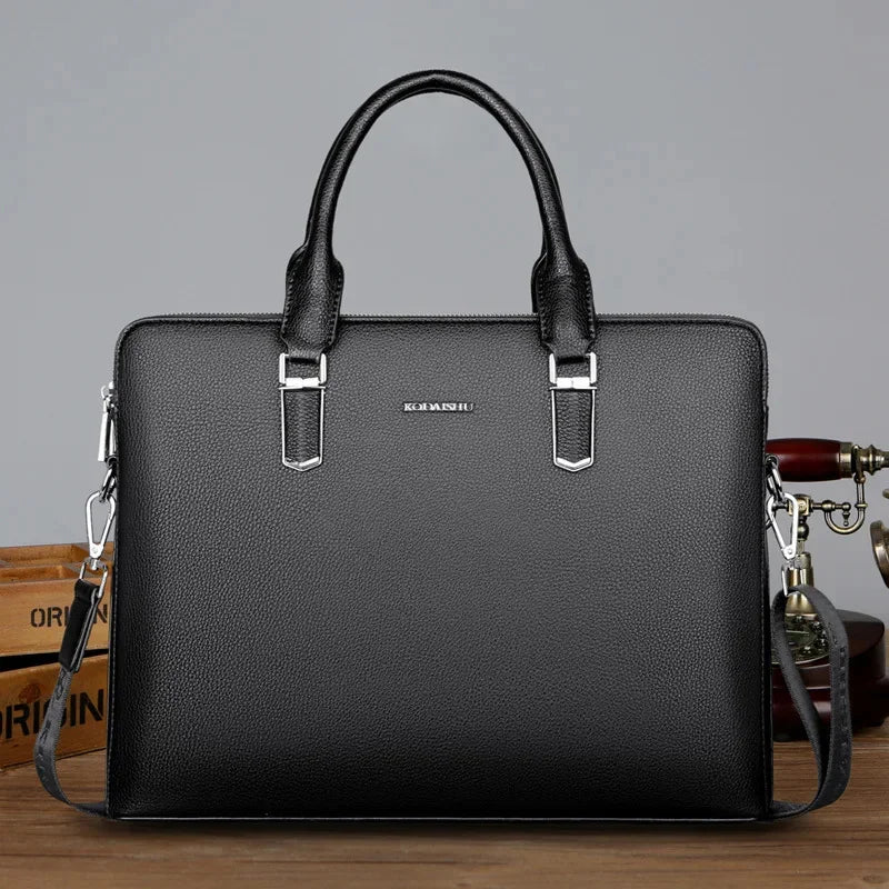 Luxury Genuine Leather Men's Briefcase Zipper Shoulder Messenger Executive Tote Hand Business Male Laptop Computer Bag