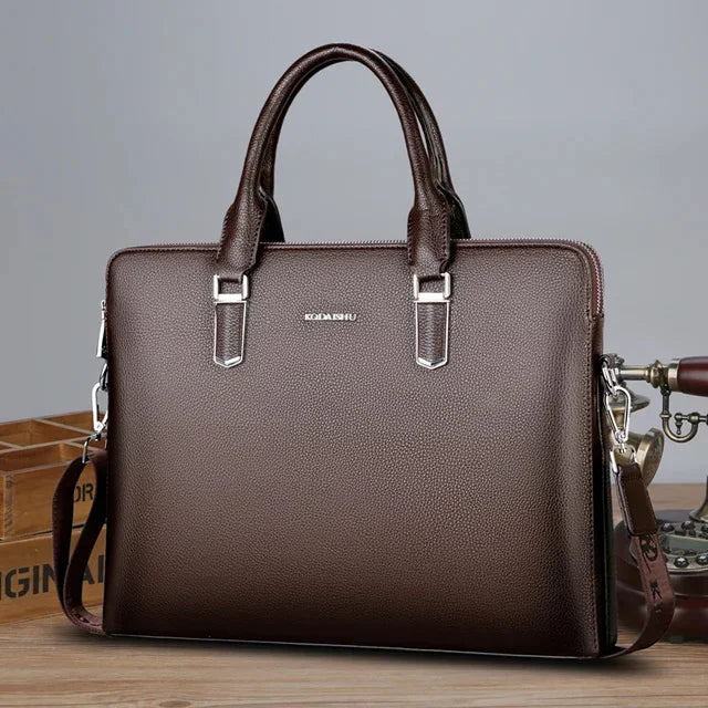 Luxury Genuine Leather Men's Briefcase Zipper Shoulder Messenger Executive Tote Hand Business Male Laptop Computer Bag