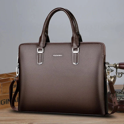 Luxury Genuine Leather Men's Briefcase Zipper Shoulder Messenger Executive Tote Hand Business Male Laptop Computer Bag
