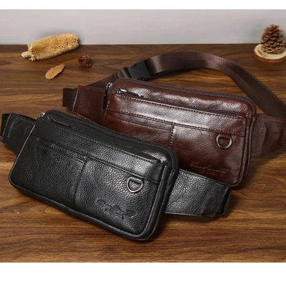 Luxury Genuine Leather Men's Business Belt Multi-Functional Mobile Phone Waist Ultra-Thin Casual Satchel Chest Bag