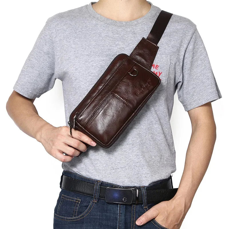 Luxury Genuine Leather Men's Business Belt Multi-Functional Mobile Phone Waist Ultra-Thin Casual Satchel Chest Bag