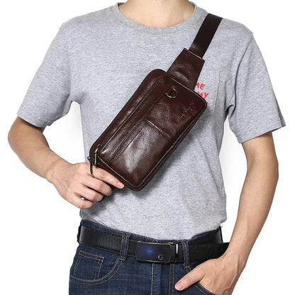 Luxury Genuine Leather Men's Business Belt Multi-Functional Mobile Phone Waist Ultra-Thin Casual Satchel Chest Bag