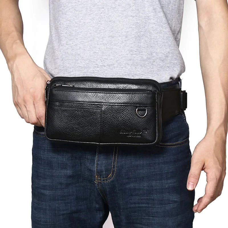 Luxury Genuine Leather Men's Business Belt Multi-Functional Mobile Phone Waist Ultra-Thin Casual Satchel Chest Bag