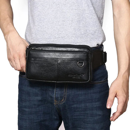 Luxury Genuine Leather Men's Business Belt Multi-Functional Mobile Phone Waist Ultra-Thin Casual Satchel Chest Bag