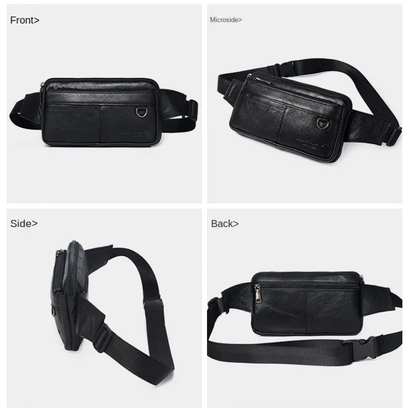 Luxury Genuine Leather Men's Business Belt Multi-Functional Mobile Phone Waist Ultra-Thin Casual Satchel Chest Bag