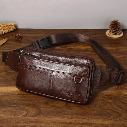 Luxury Genuine Leather Men's Business Belt Multi-Functional Mobile Phone Waist Ultra-Thin Casual Satchel Chest Bag
