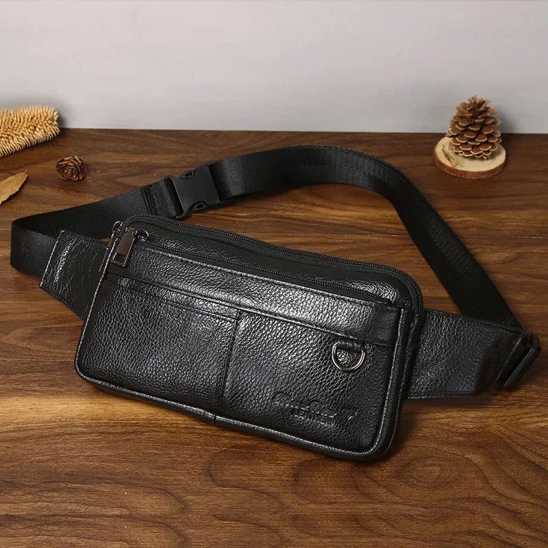Luxury Genuine Leather Men's Business Belt Multi-Functional Mobile Phone Waist Ultra-Thin Casual Satchel Chest Bag