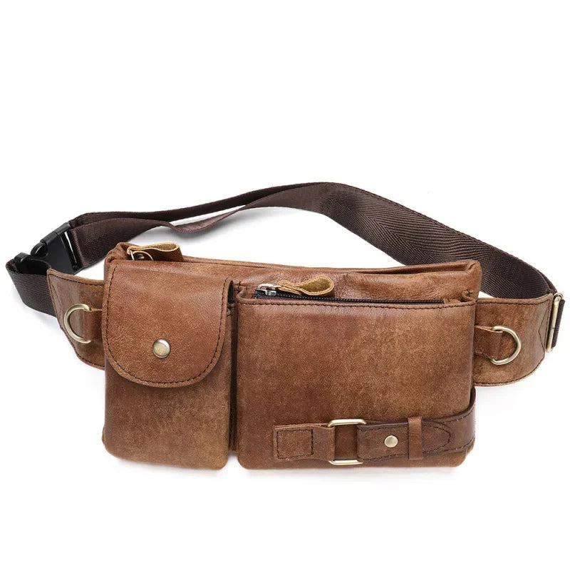 Luxury Genuine Leather Men's Fanny Pack Cowhide Shoulder Crossbody Casual Phone Waist Belt Fashion Male Chest Bag