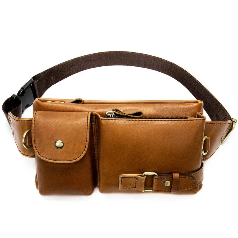 Luxury Genuine Leather Men's Fanny Pack Cowhide Shoulder Crossbody Casual Phone Waist Belt Fashion Male Chest Bag
