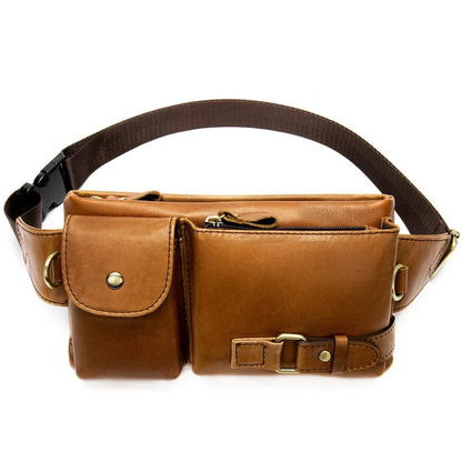 Luxury Genuine Leather Men's Fanny Pack Cowhide Shoulder Crossbody Casual Phone Waist Belt Fashion Male Chest Bag