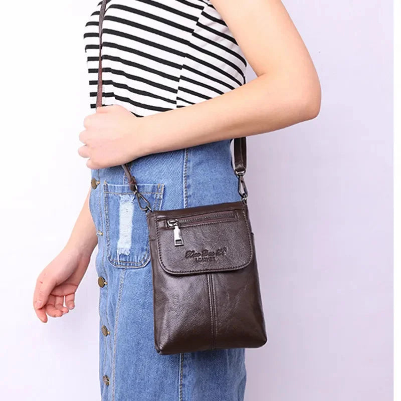 Luxury Genuine Leather Women Mini Shoulder Messenger Female Vintage Cowhide Crossbody Ladies Casual Small Phone Bag