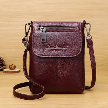 Luxury Genuine Leather Women Mini Shoulder Messenger Female Vintage Cowhide Crossbody Ladies Casual Small Phone Bag
