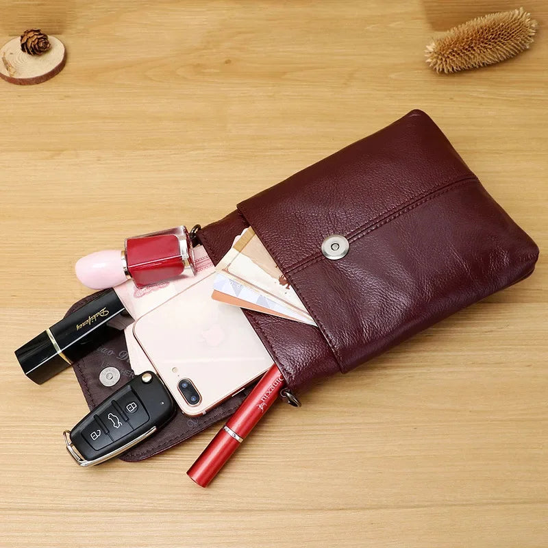 Luxury Genuine Leather Women Mini Shoulder Messenger Female Vintage Cowhide Crossbody Ladies Casual Small Phone Bag