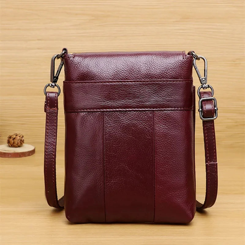 Luxury Genuine Leather Women Mini Shoulder Messenger Female Vintage Cowhide Crossbody Ladies Casual Small Phone Bag