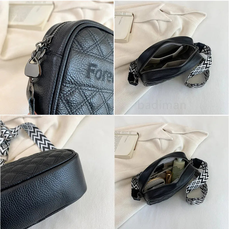 Luxury Genuine Leather Women's Shoulder Crossbody Bags 2023 Wide Shoulder Strap Cow Leather Handbags Female Messenger Tote Sac