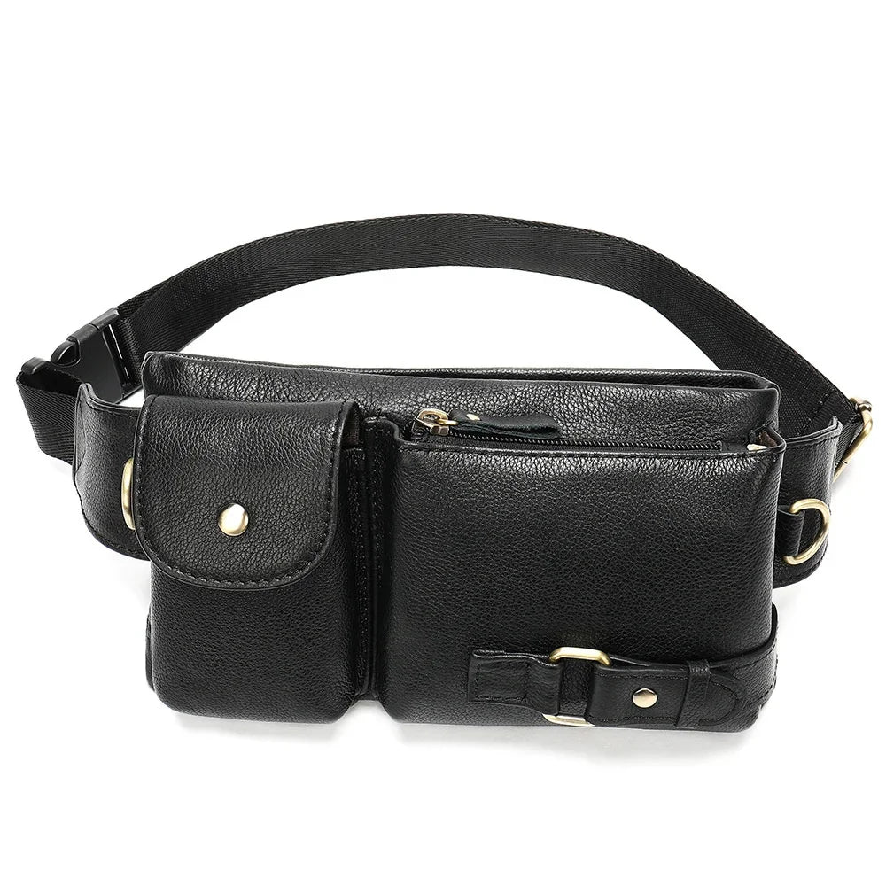 Luxury Genuine Men Pack Cowhide Leather Men's Shoulder Mobile Phone Waist Fashion Male Chest Bag