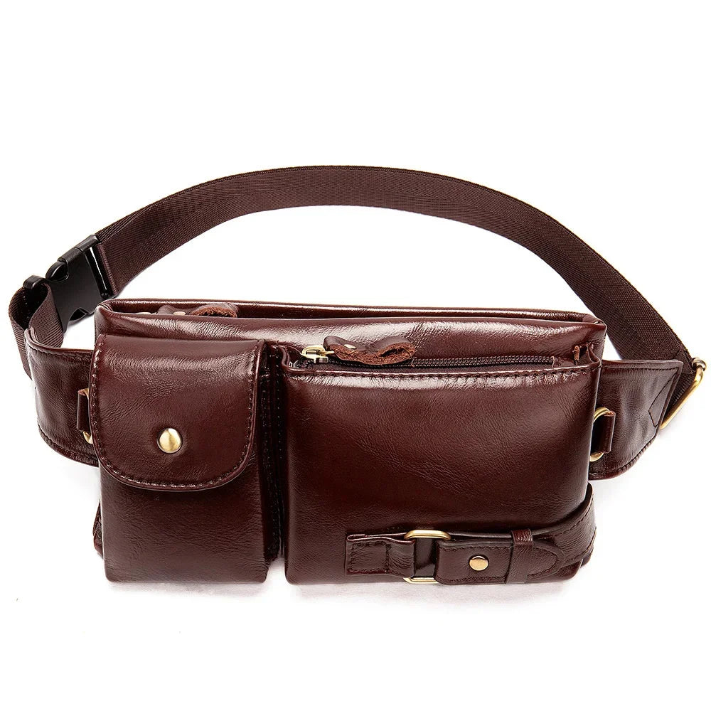 Luxury Genuine Men Pack Cowhide Leather Men's Shoulder Mobile Phone Waist Fashion Male Chest Bag