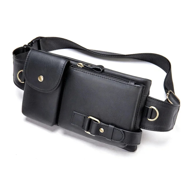 Luxury Genuine Men Pack Cowhide Leather Men's Shoulder Mobile Phone Waist Fashion Male Chest Bag