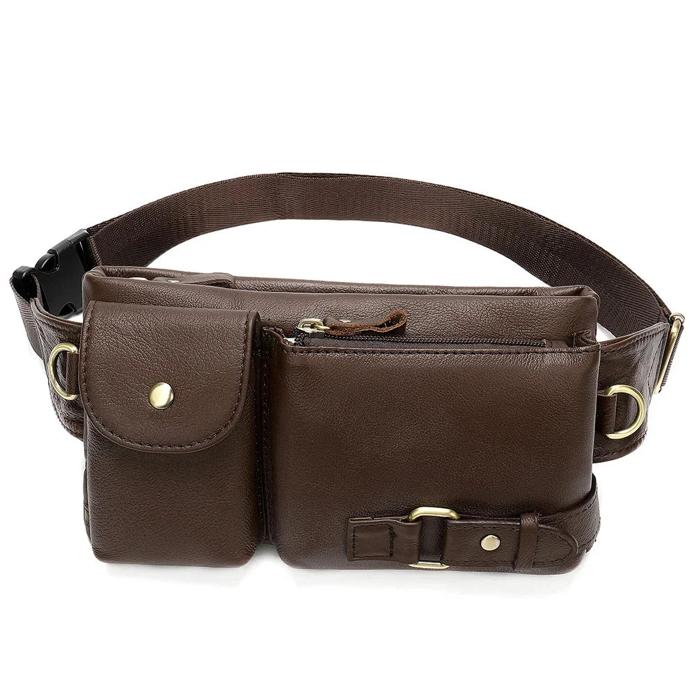 Luxury Genuine Men Pack Cowhide Leather Men's Shoulder Mobile Phone Waist Fashion Male Chest Bag