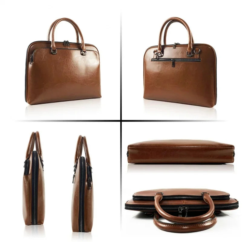 Luxury Genuine leather Women's Briefcase Fashion Business Handbag Large Capacity Shoulder Messenger bag Ladies Laptop Bag