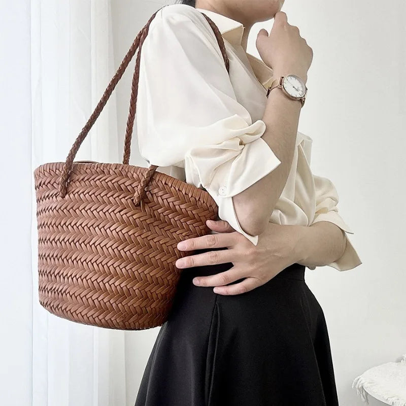 Luxury High Quality Handmade Vegetable Basket Bag Famale Vintage One Shoulder Tote Purses Travel Beach Casual Bolsos Mujer