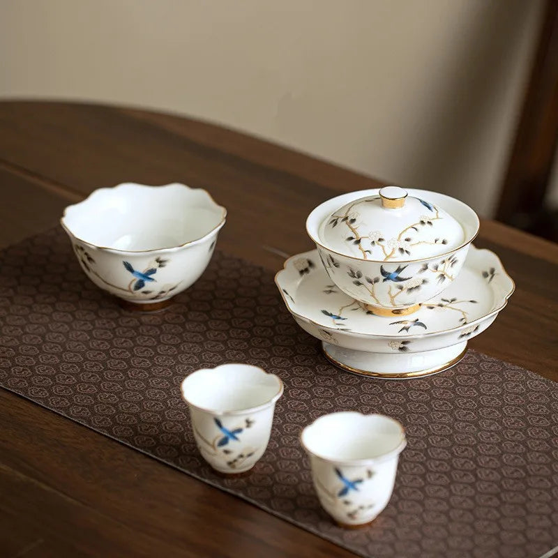 Luxury Jingdezhen Gaiwan Chinese Sancai Ceramic Teacups Handmade Teaware Tea Bowl Cups Elegant Porcerlain Tea Cup Set