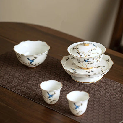 Luxury Jingdezhen Gaiwan Chinese Sancai Ceramic Teacups Handmade Teaware Tea Bowl Cups Elegant Porcerlain Tea Cup Set