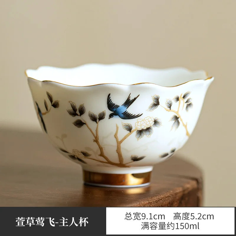 Luxury Jingdezhen Gaiwan Chinese Sancai Ceramic Teacups Handmade Teaware Tea Bowl Cups Elegant Porcerlain Tea Cup Set