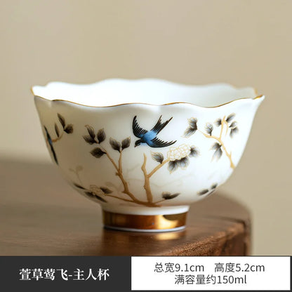 Luxury Jingdezhen Gaiwan Chinese Sancai Ceramic Teacups Handmade Teaware Tea Bowl Cups Elegant Porcerlain Tea Cup Set