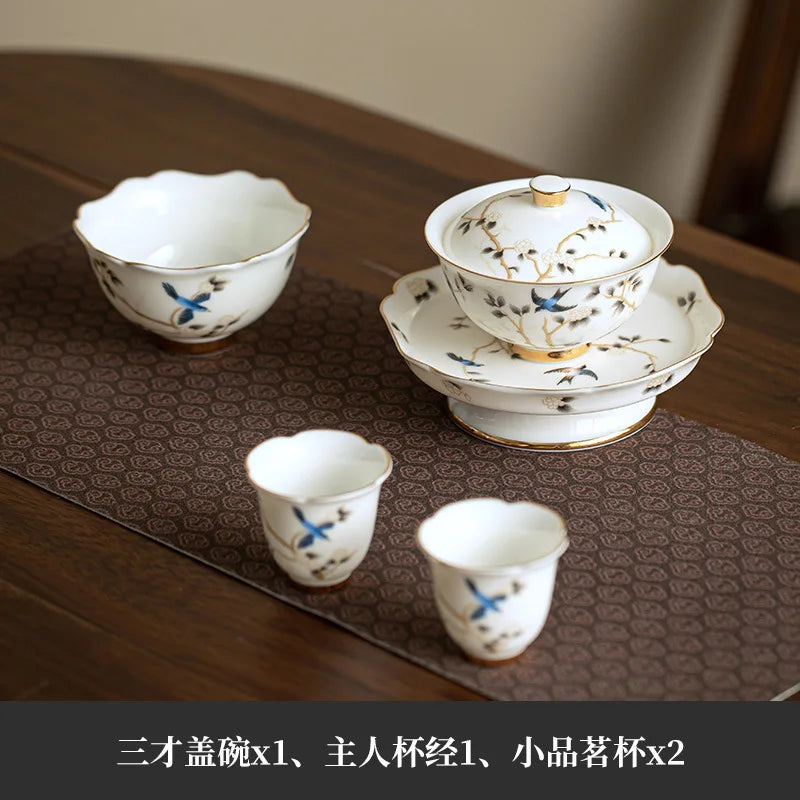 Luxury Jingdezhen Gaiwan Chinese Sancai Ceramic Teacups Handmade Teaware Tea Bowl Cups Elegant Porcerlain Tea Cup Set