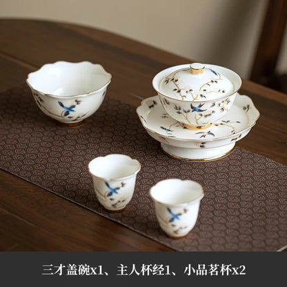 Luxury Jingdezhen Gaiwan Chinese Sancai Ceramic Teacups Handmade Teaware Tea Bowl Cups Elegant Porcerlain Tea Cup Set