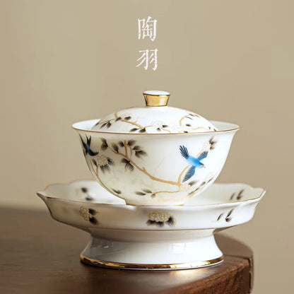 Luxury Jingdezhen Gaiwan Chinese Sancai Ceramic Teacups Handmade Teaware Tea Bowl Cups Elegant Porcerlain Tea Cup Set
