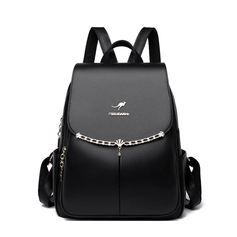 Luxury Ladies Backpack High Quality Leather 2024 Solid Color Women Shoulder Bags Designer Large Capacity Travel Bagpack рюкзак