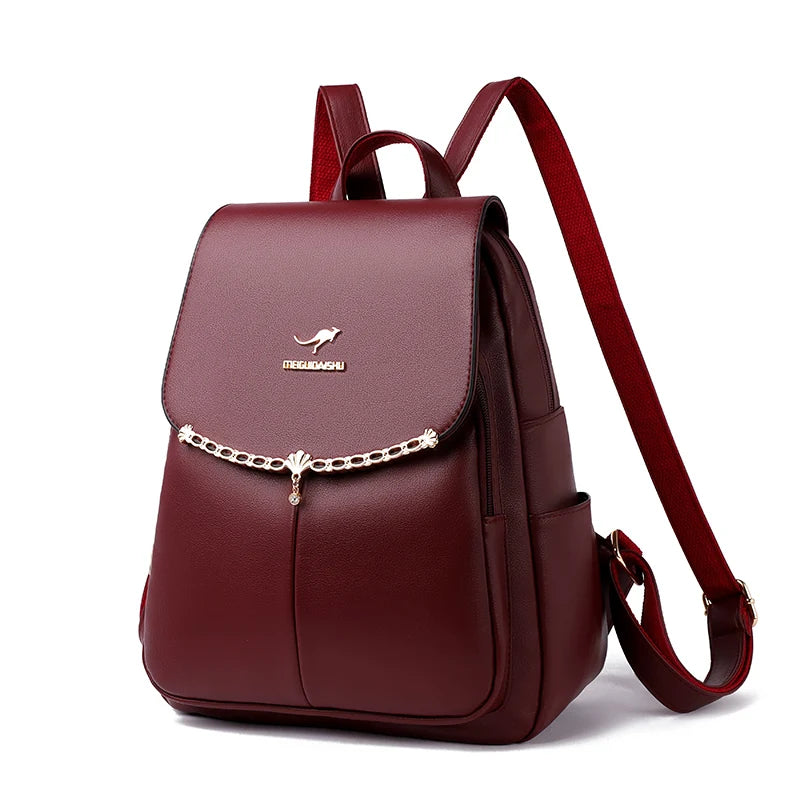 Luxury Ladies Backpack High Quality Leather 2024 Solid Color Women Shoulder Bags Designer Large Capacity Travel Bagpack рюкзак