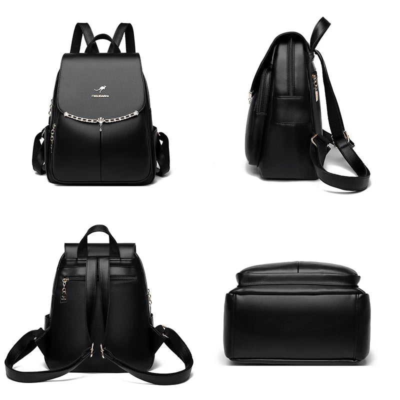 Luxury Ladies Backpack High Quality Leather 2024 Solid Color Women Shoulder Bags Designer Large Capacity Travel Bagpack рюкзак