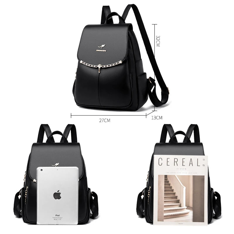 Luxury Ladies Backpack High Quality Leather 2024 Solid Color Women Shoulder Bags Designer Large Capacity Travel Bagpack рюкзак