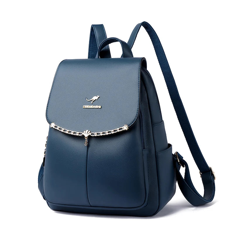 Luxury Ladies Backpack High Quality Leather 2024 Solid Color Women Shoulder Bags Designer Large Capacity Travel Bagpack рюкзак