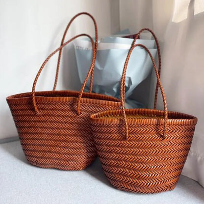 Luxury Ladies Weave Bucket Bag Soft Leather Crossbody Shopping Shoulder Bags 2024 Fashion Female Handbag Purse Lady Hobo Bag