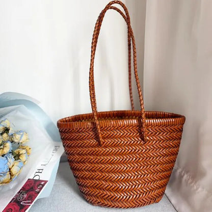 Luxury Ladies Weave Bucket Bag Soft Leather Crossbody Shopping Shoulder Bags 2024 Fashion Female Handbag Purse Lady Hobo Bag