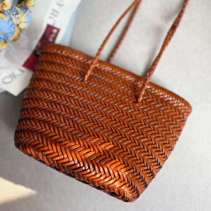 Luxury Ladies Weave Bucket Bag Soft Leather Crossbody Shopping Shoulder Bags 2024 Fashion Female Handbag Purse Lady Hobo Bag